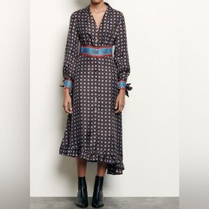 Sandro Catlyn Pleated Printed Silk-satin Twill Midi Dress